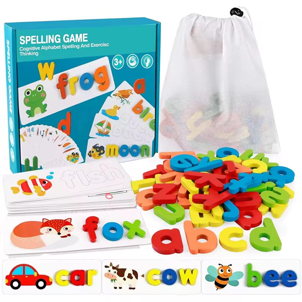 3D ABC Wooden Spelling Game with Cards – Learn Words, Hands-On!