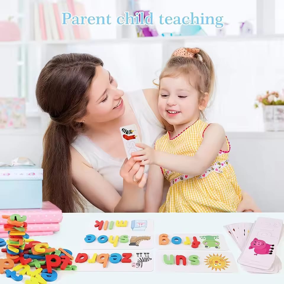 3D ABC Wooden Spelling Game with Cards – Learn Words, Hands-On!