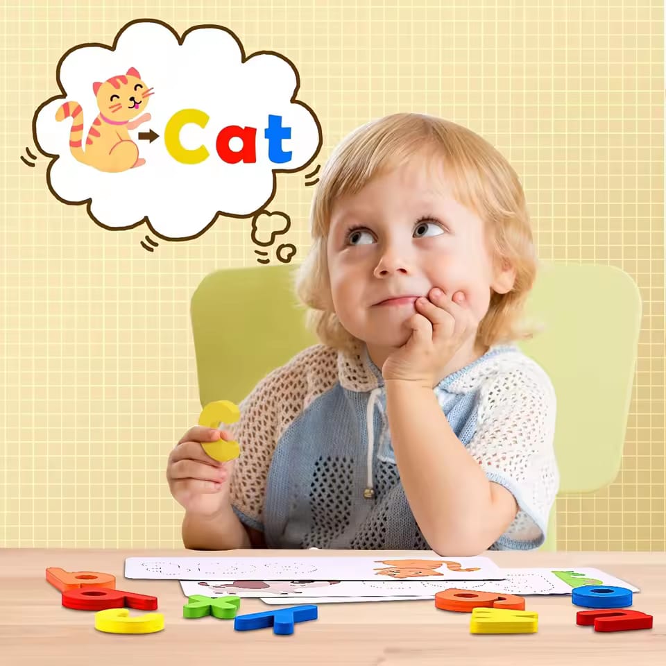3D ABC Wooden Spelling Game with Cards – Learn Words, Hands-On!