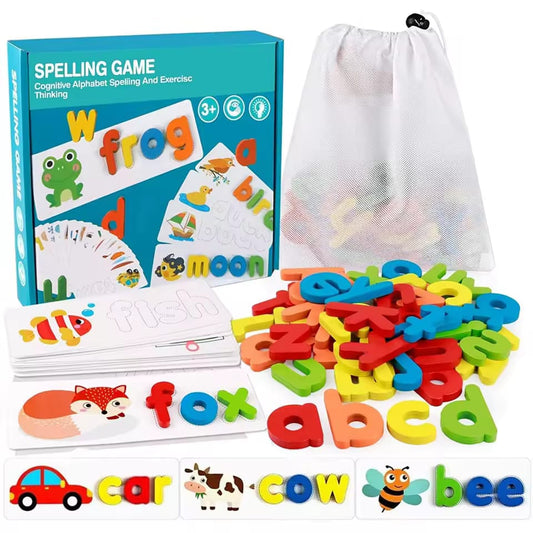3D ABC Wooden Spelling Game with Cards – Learn Words, Hands-On!